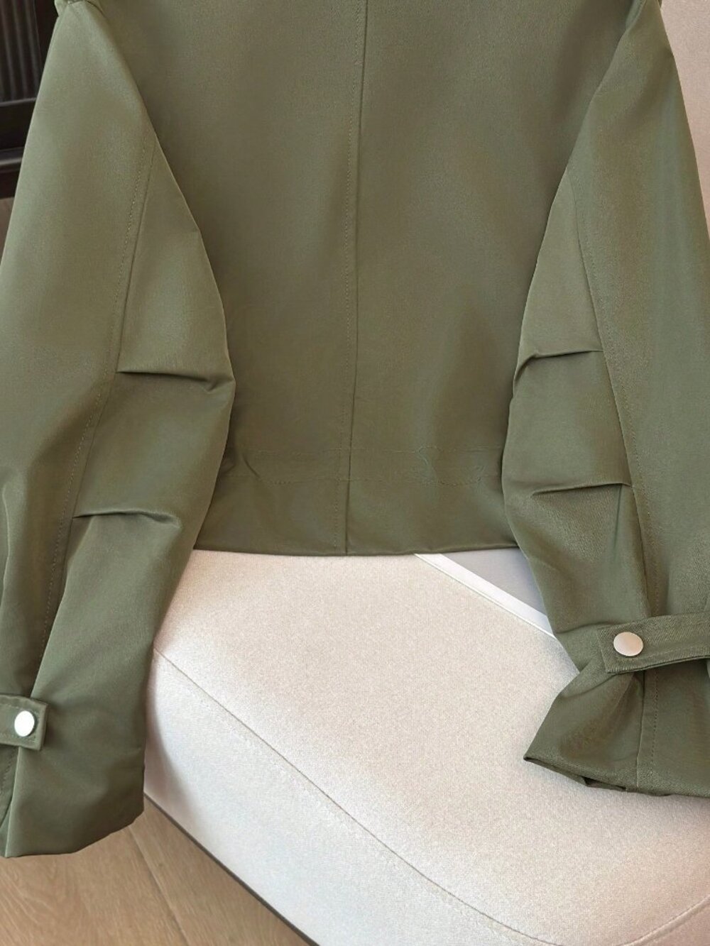 Army Green Women's Casual Multi-Pocket Funnel Neck Utility jacket - Picture 9 of 9